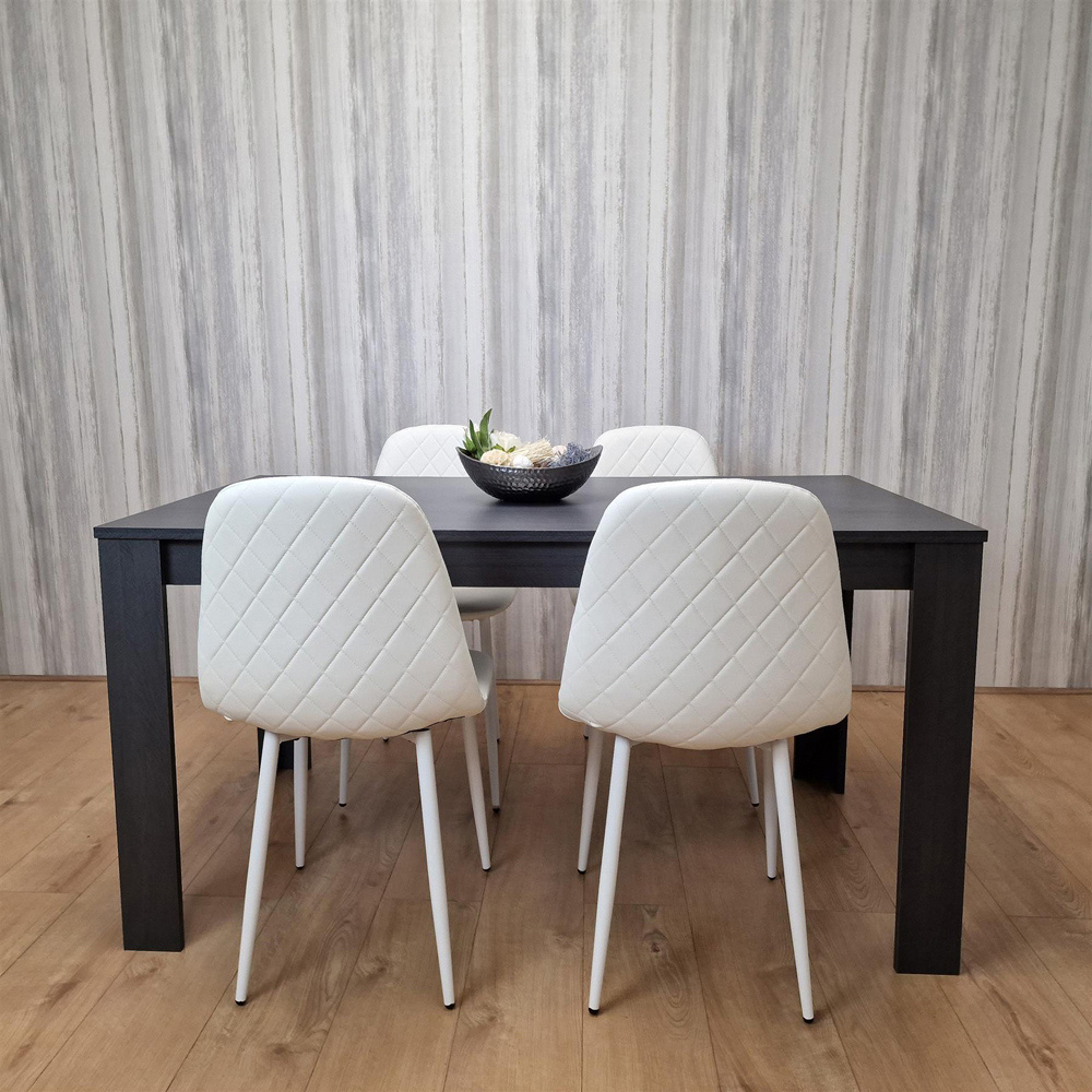 Kosy Koala 4 Seater Faux Leather Gem Pattern Dining Set Dark Grey and White Image 4