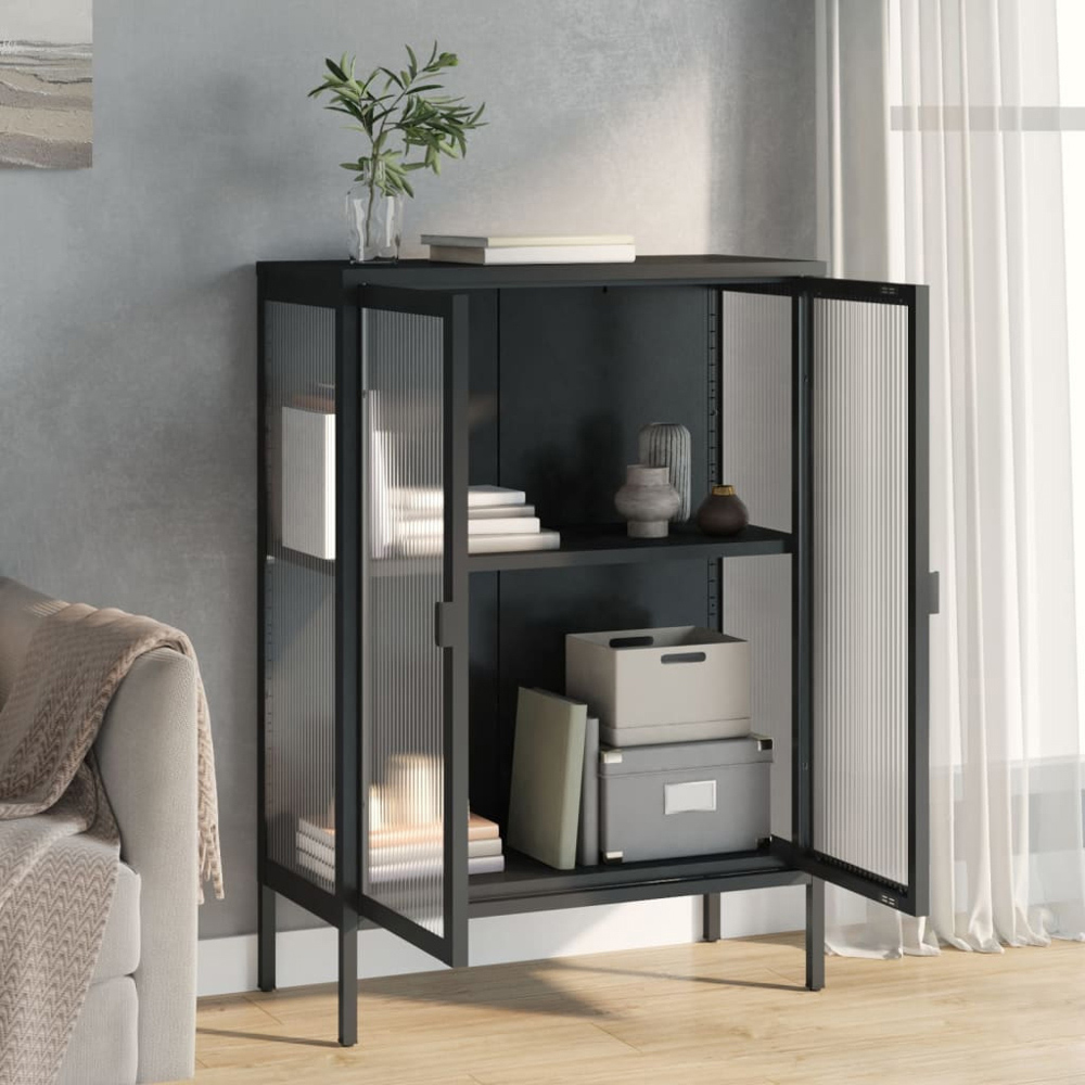 vidaXL 2 Glass Door 2 Shelf Black Wooden Sideboard Image 9