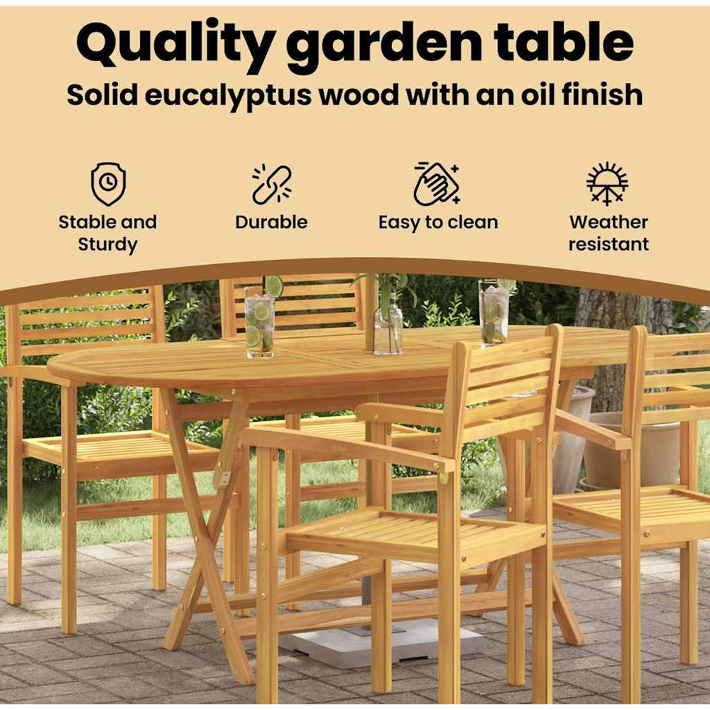Walplus 6 Seater Brown Solid Eucalyptus Wood Foldable Garden Table Image 4