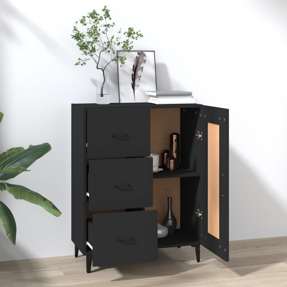 vidaXL Single Door 3 Drawer Black Wooden Sideboard Image 3