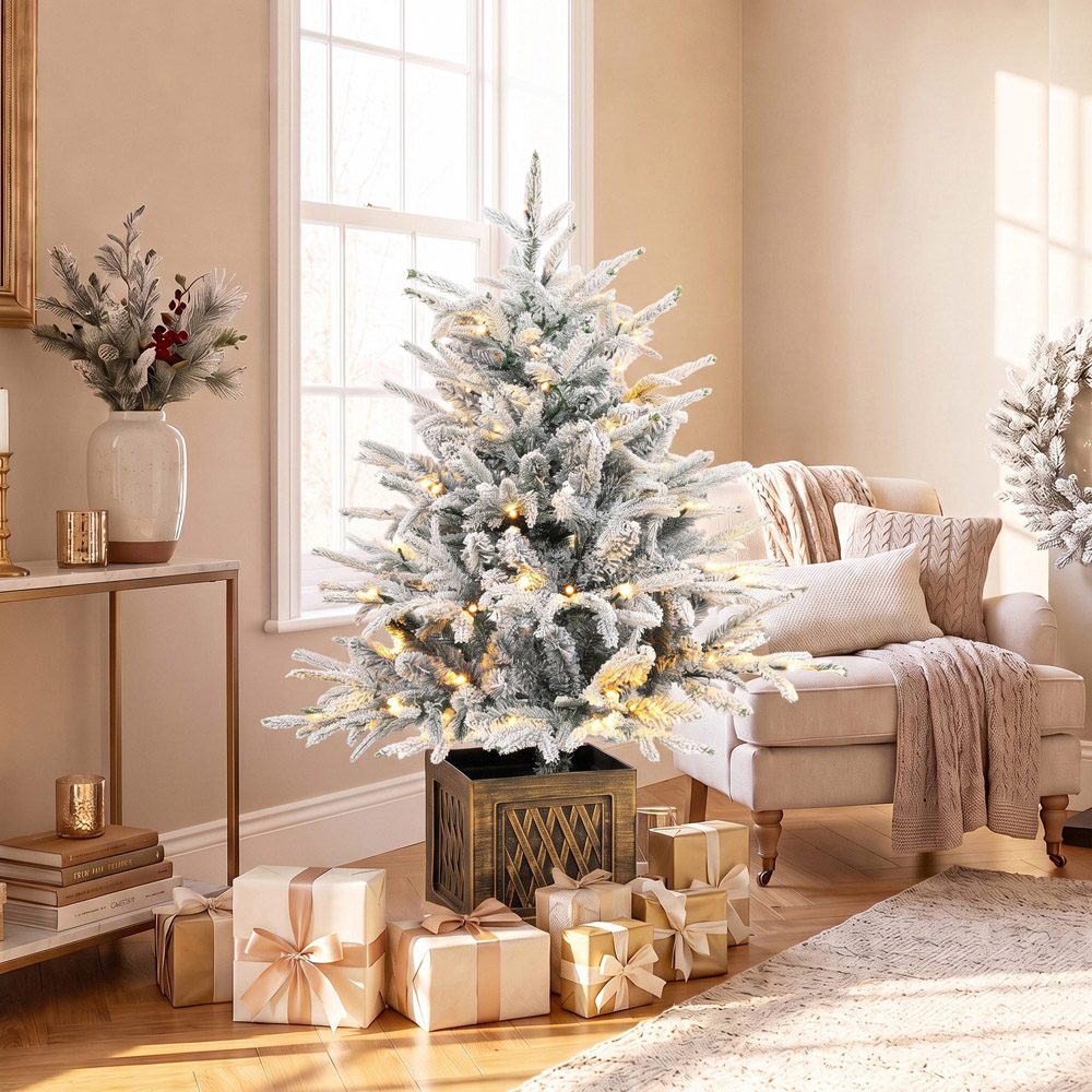 HOMCOM 70 Warm White LED Pre-Lit Green and White Artificial Table Christmas Tree with Stand 3ft Image 7