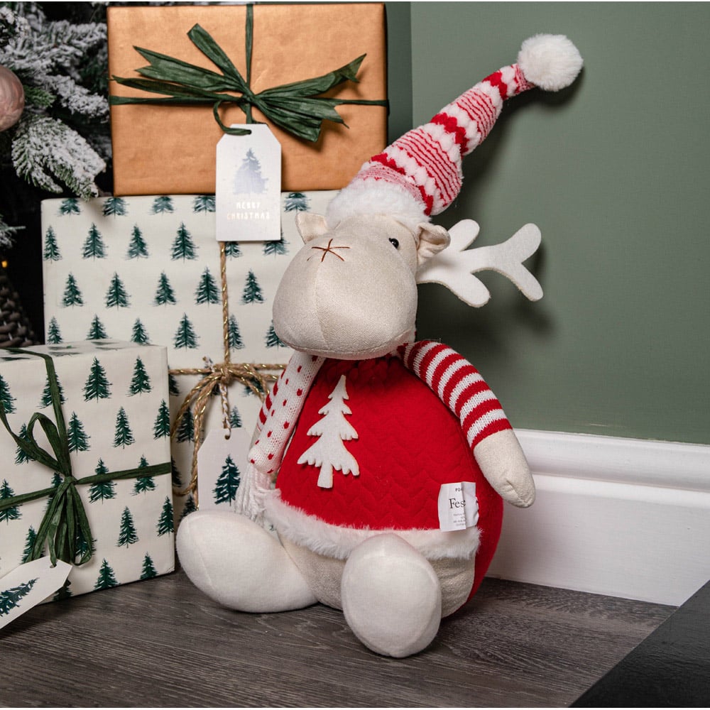 Samuel Alexander Light Up Sitting Reindeer Christmas Decoration with Red and White Jumper Image 2