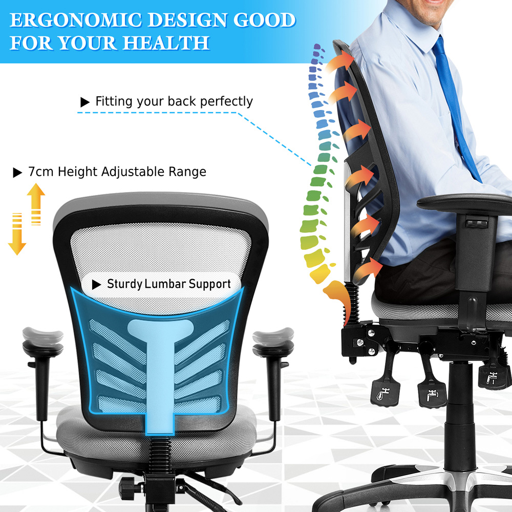 Costway Grey Ergonomic Reclining Mesh Office Chair Image 7