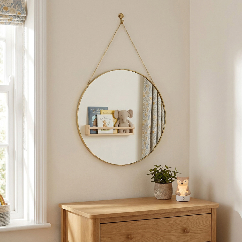 Framed Round Hanging Mirror Gold Image 6