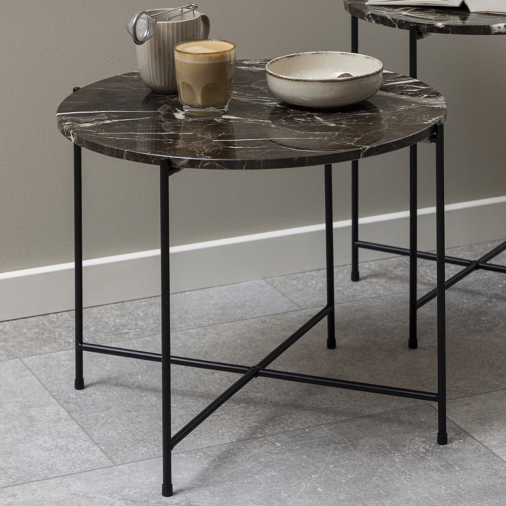 Florence Avila Brown Marble Top Side Table Image 1