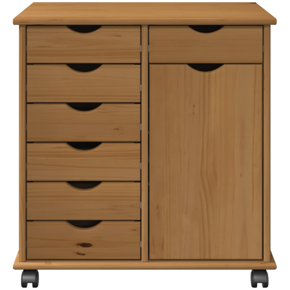 vidaXL Single Door 7 Drawer Honey Brown Rolling Storage Cabinet Image 3