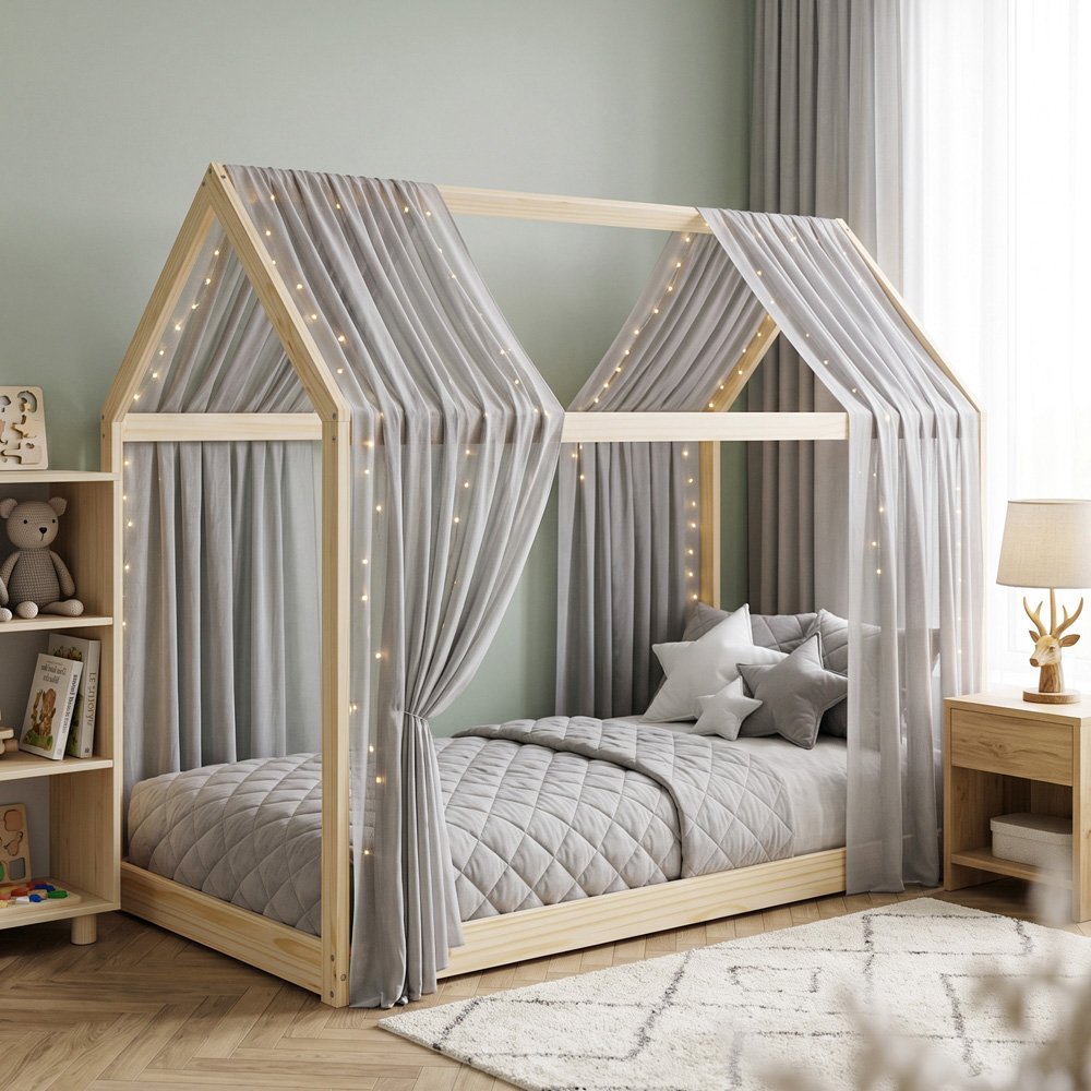 HOMCOM Single Natural Wood Finish Tree House Style Bed Frame Image 7