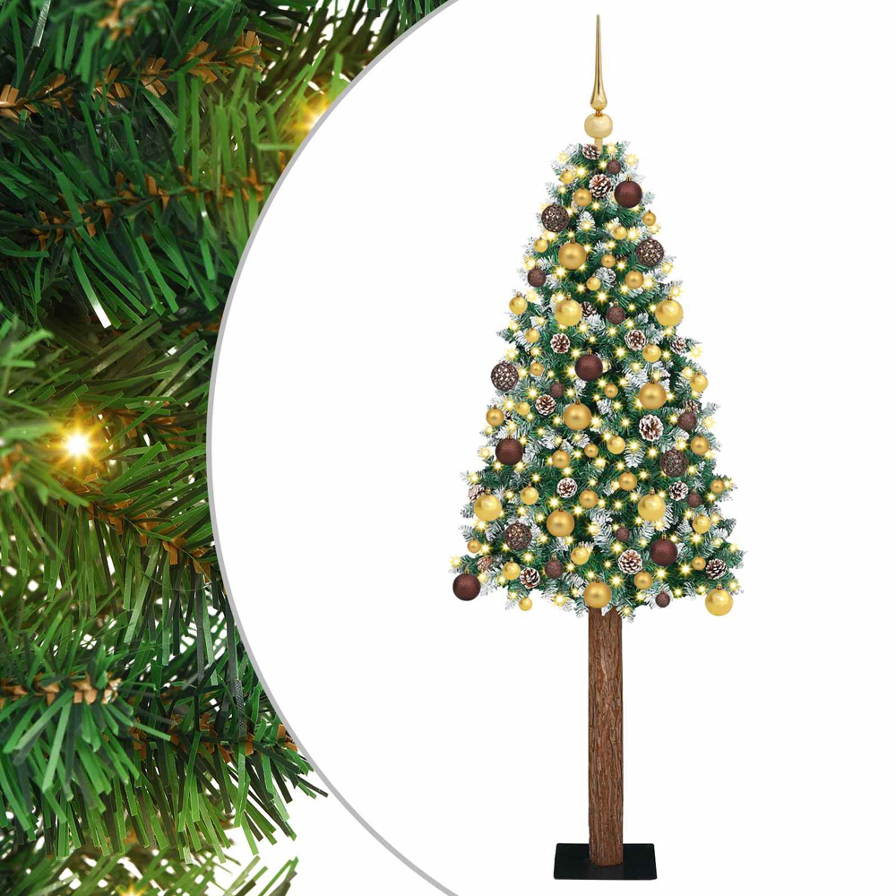 vidaXL Green Snow Flocked Artificial Christmas Tree with Pinecones LEDs Bronze Gold Ornaments 6ft Image 2