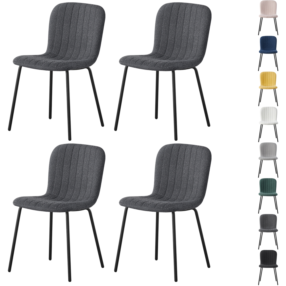 Bella Set of 4 Dark Grey Teddy Faux Fur Stitched Design Dining Chairs Image 7