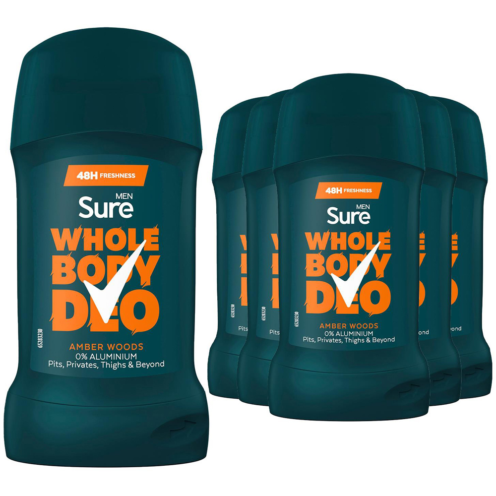 Sure Men Whole Body Amber Woods All Over Odour Control Deodorant Stick 50ml 6 Pack Image 1