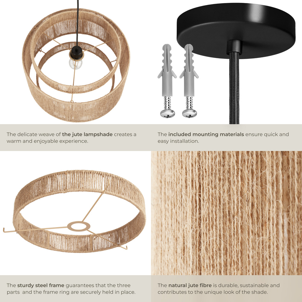 tectake Lignea 3-Tier Boho Chic Jute Fibre Pendant Light Image 5