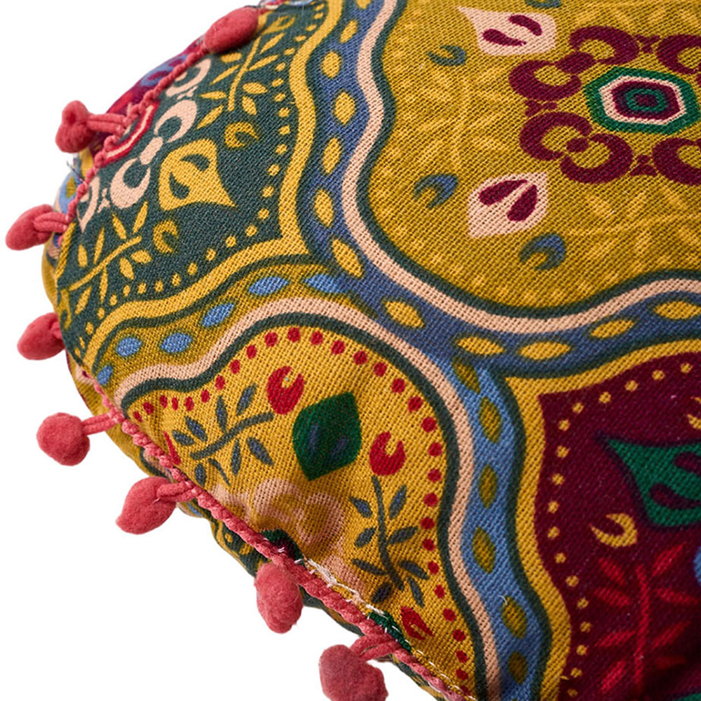 Living and Home Yellow Turkish Style Square Seat Cushion with Pom Pom Trim 40 x 40cm Image 5