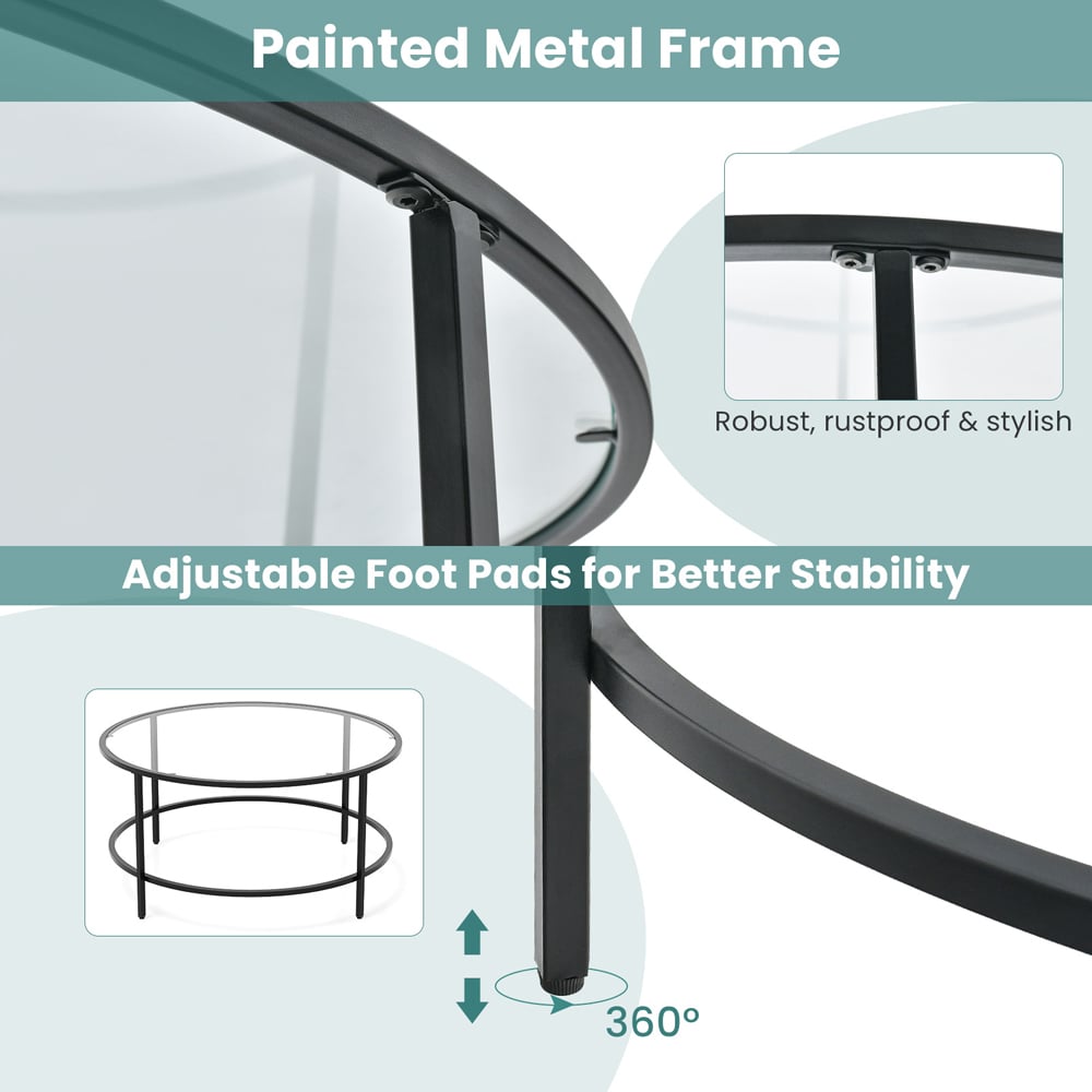 Costway Black Round Tempered Glass Coffee Table Image 7