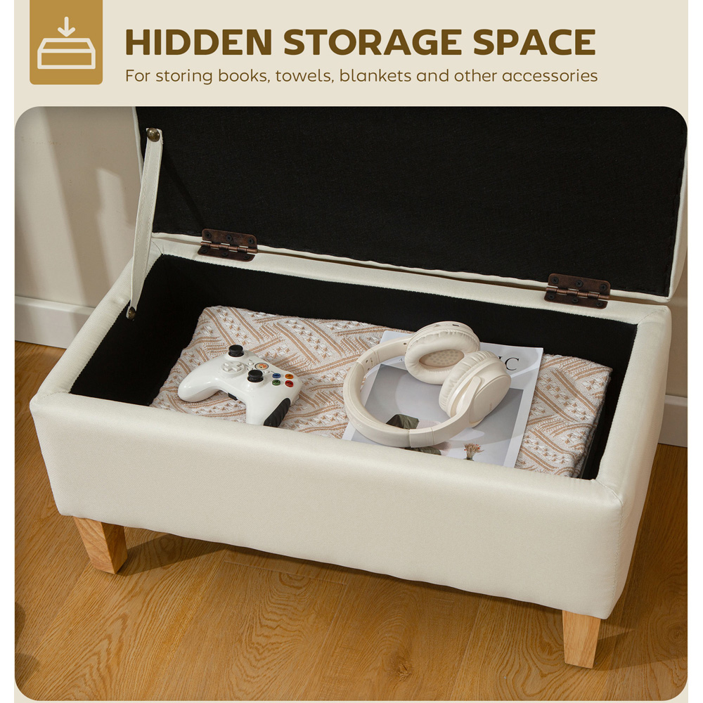 HOMCOM Beige Linen Fabric Ottoman Storage Box Image 7