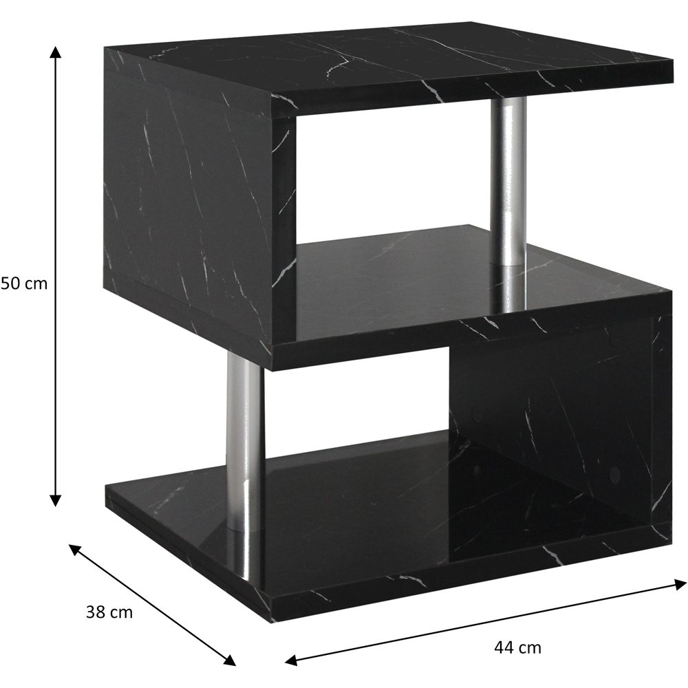Comfy Living 2 Shelf Black Marble Effect High Gloss Abstract LED Side Table Image 5