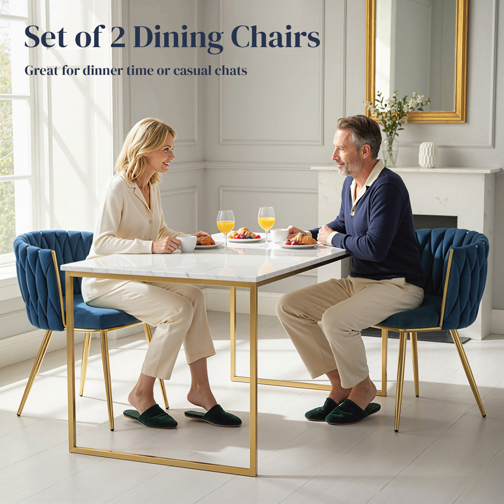 Portland Set of 2 Dark Blue Upholstered Dining Chair Image 5