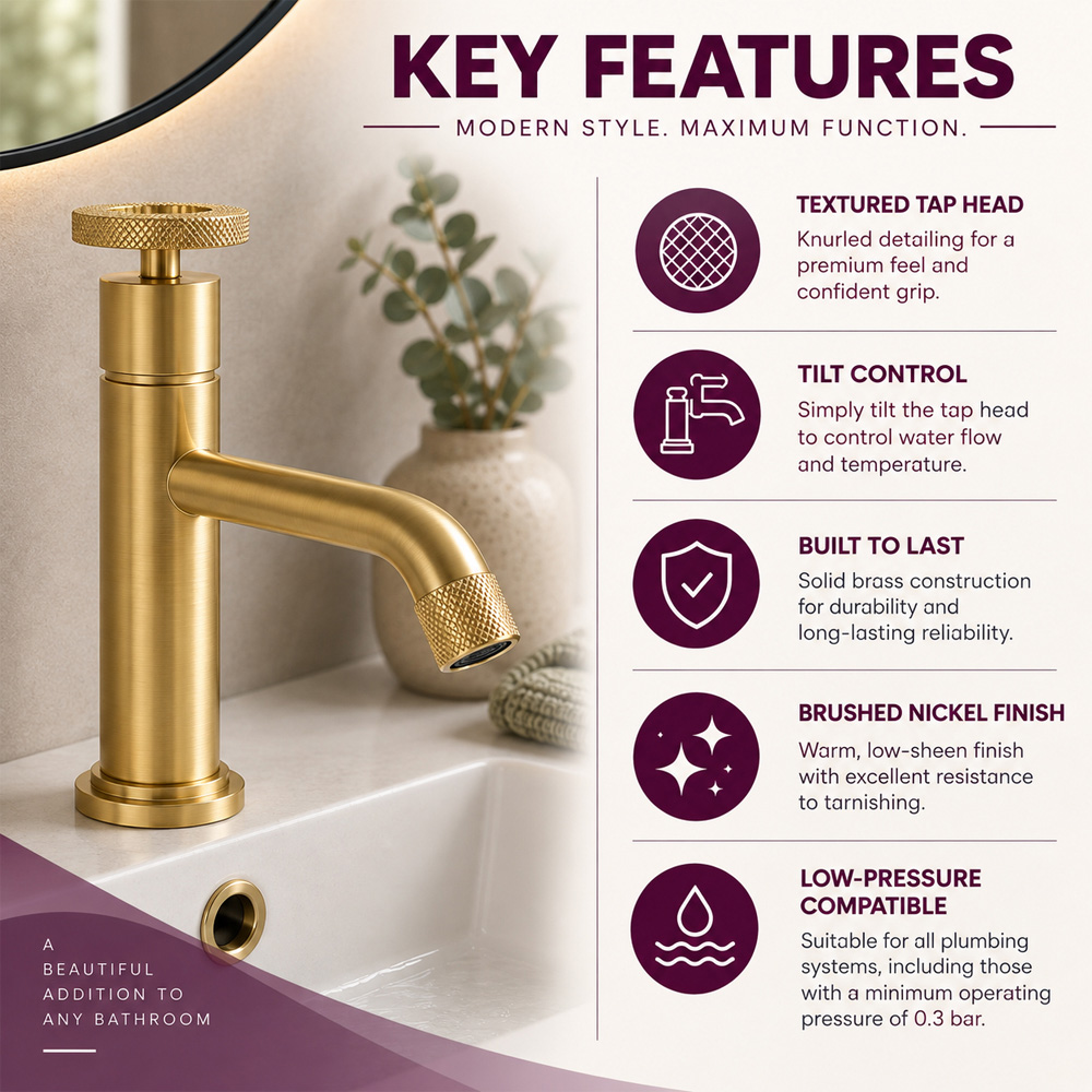 Go Bathrooms Urban Brushed Gold Mono Basin Mixer Tap Image 6