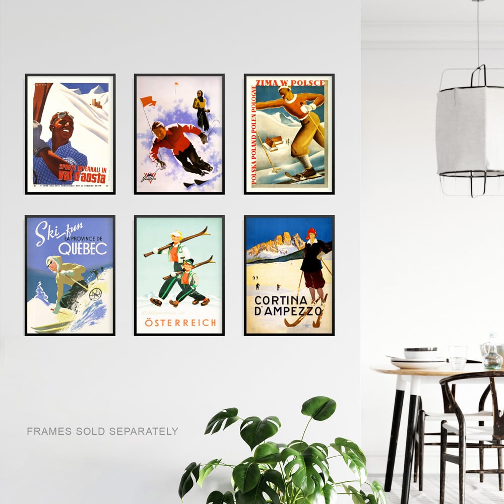 Artery8 Vintage Austria Italy Poland Canada Winter Skiing Wall Art Print 30 x 41cm 6 Pack Image 3