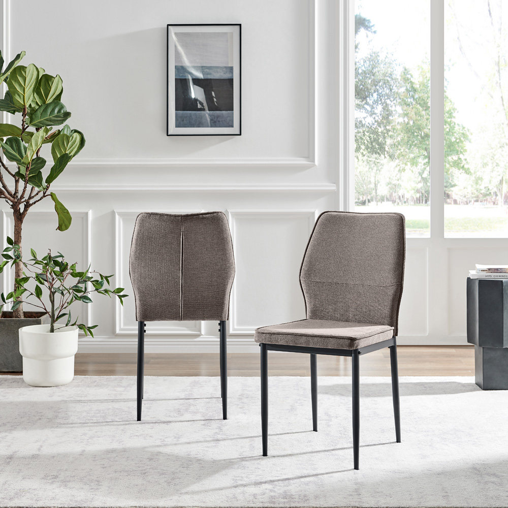 Furniturebox Remi Set of 2 Taupe and Black Textured Weave Dining Chairs Image 5