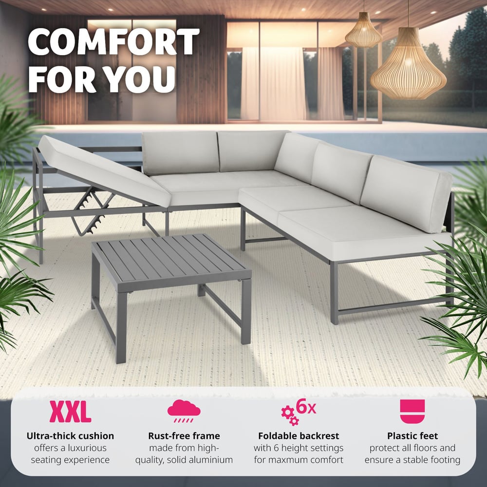 tectake Faro 5 Seater Grey Reclining Garden Sofa Set Image 4