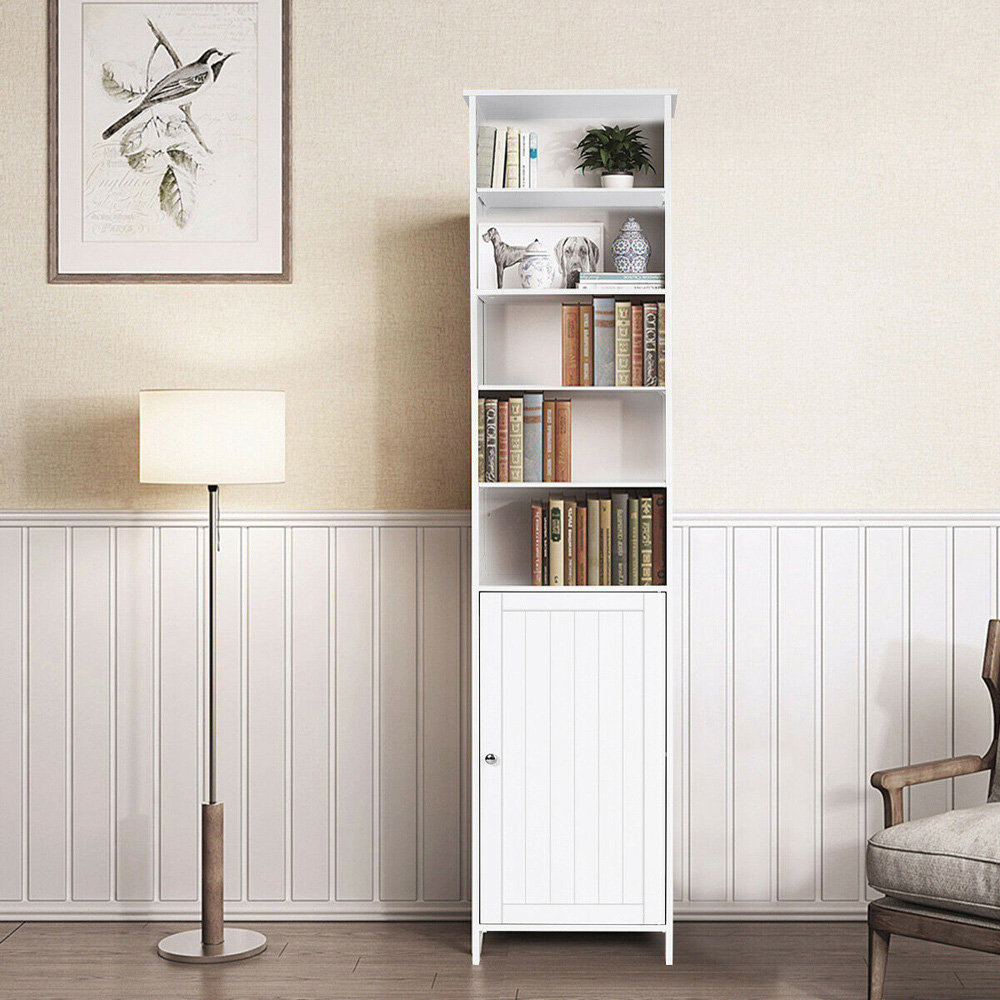 Costway Single Door 5 Shelf White Storage Cabinet Image 4