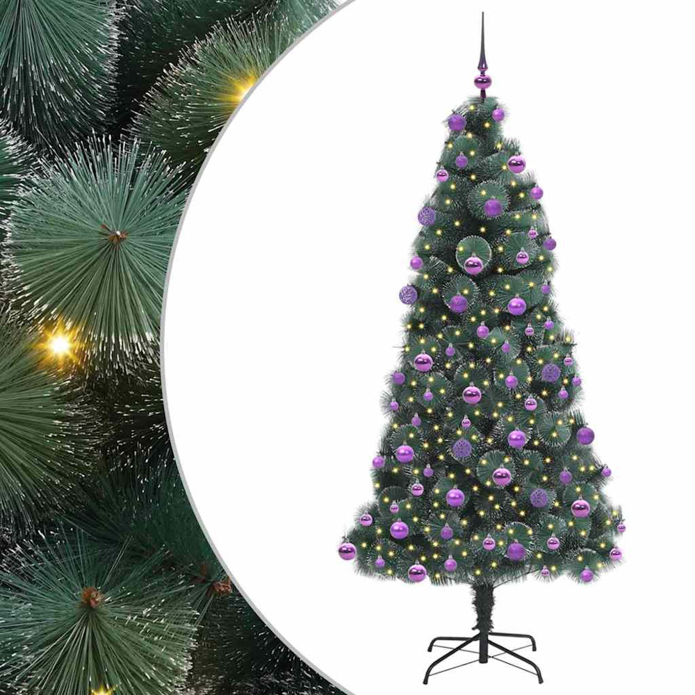 vidaXL Pre-Lit Lilac Baubles Green Artificial Christmas Tree 7ft Image 2