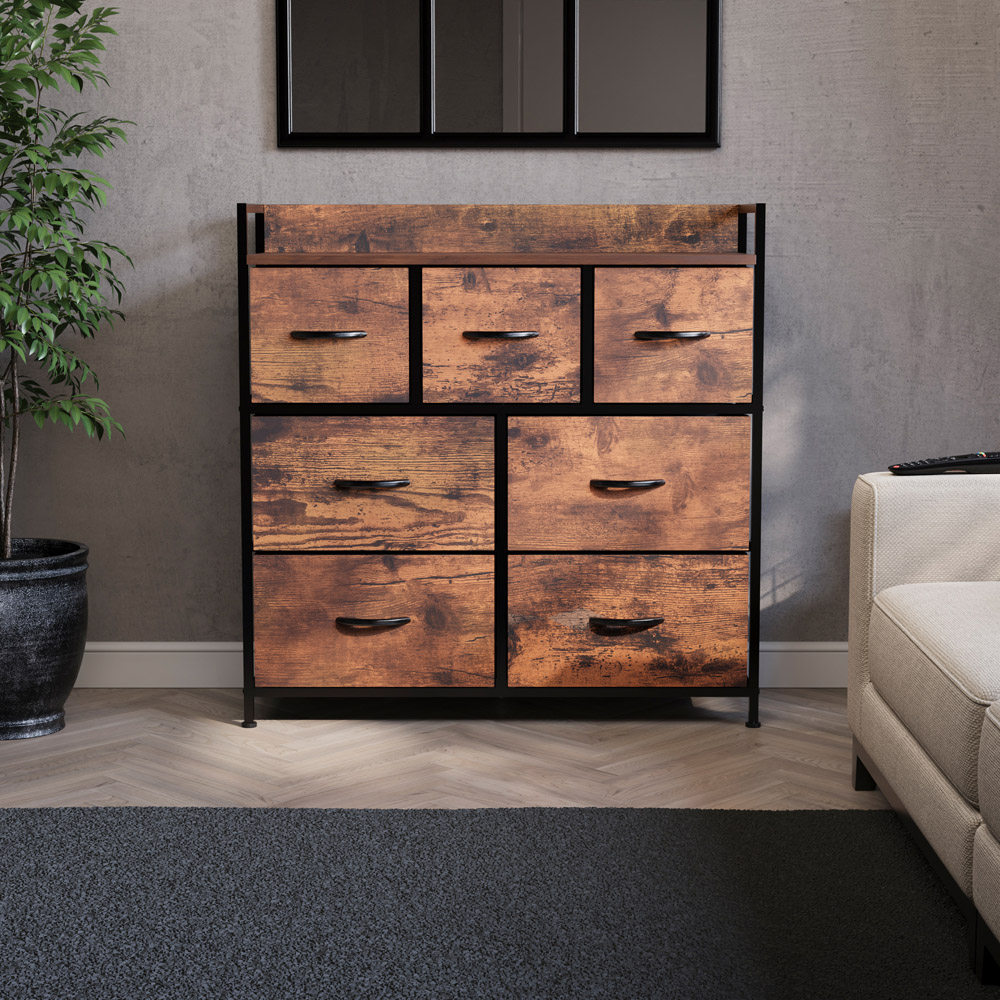 Vida Designs Chorley 7 Drawer Rustic Brown Fabric Chest of Drawer Image 3