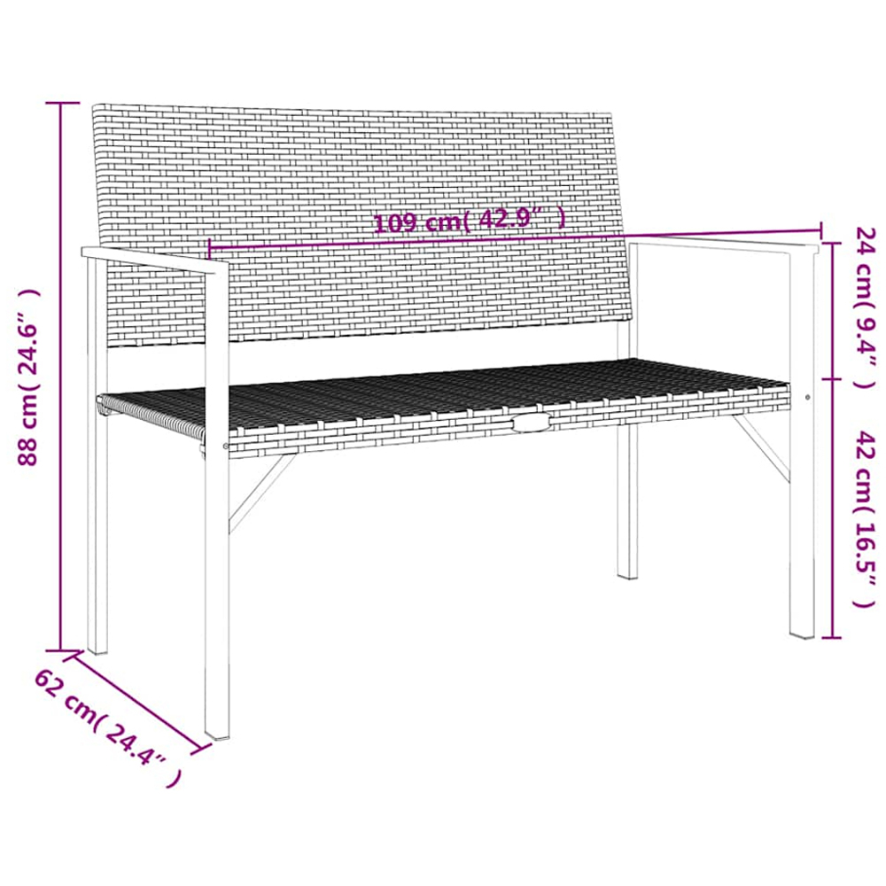 vidaXL 2 Seater Grey Rattan Garden Bench Image 8