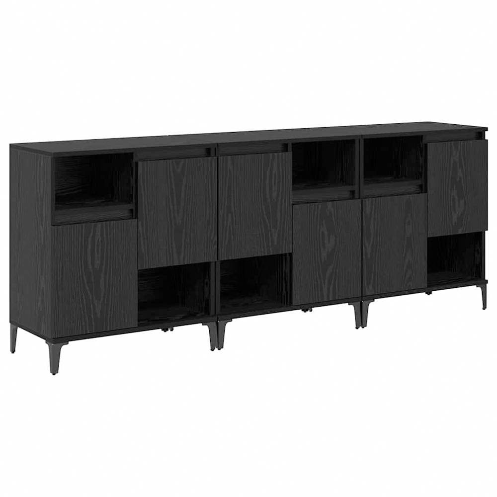 vidaXL 2 Door 2 Shelf Black Compact Sideboard Set of 3 Image 2