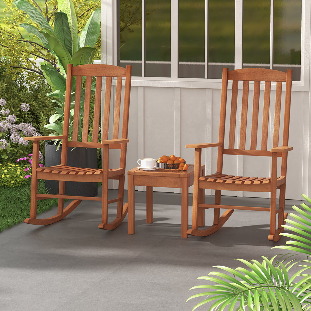 Costway Ergonomic Slatted Garden Rocking Chair Image 4
