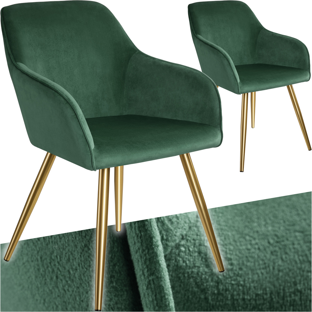 tectake Marilyn Set of 2 Dark Green and Gold Velvet Look Padded Accent Chairs Image 2
