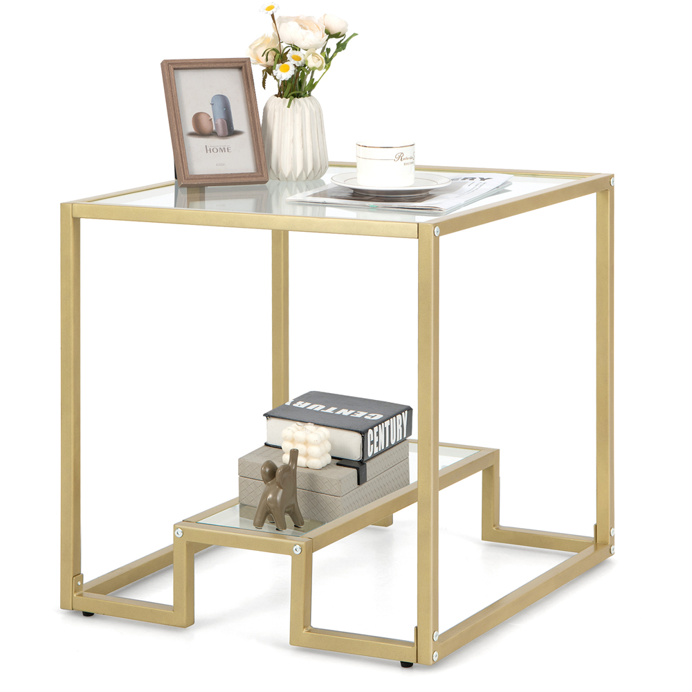 Costway Single Shelf Gold Tempered Glass Coffee Table Image 3