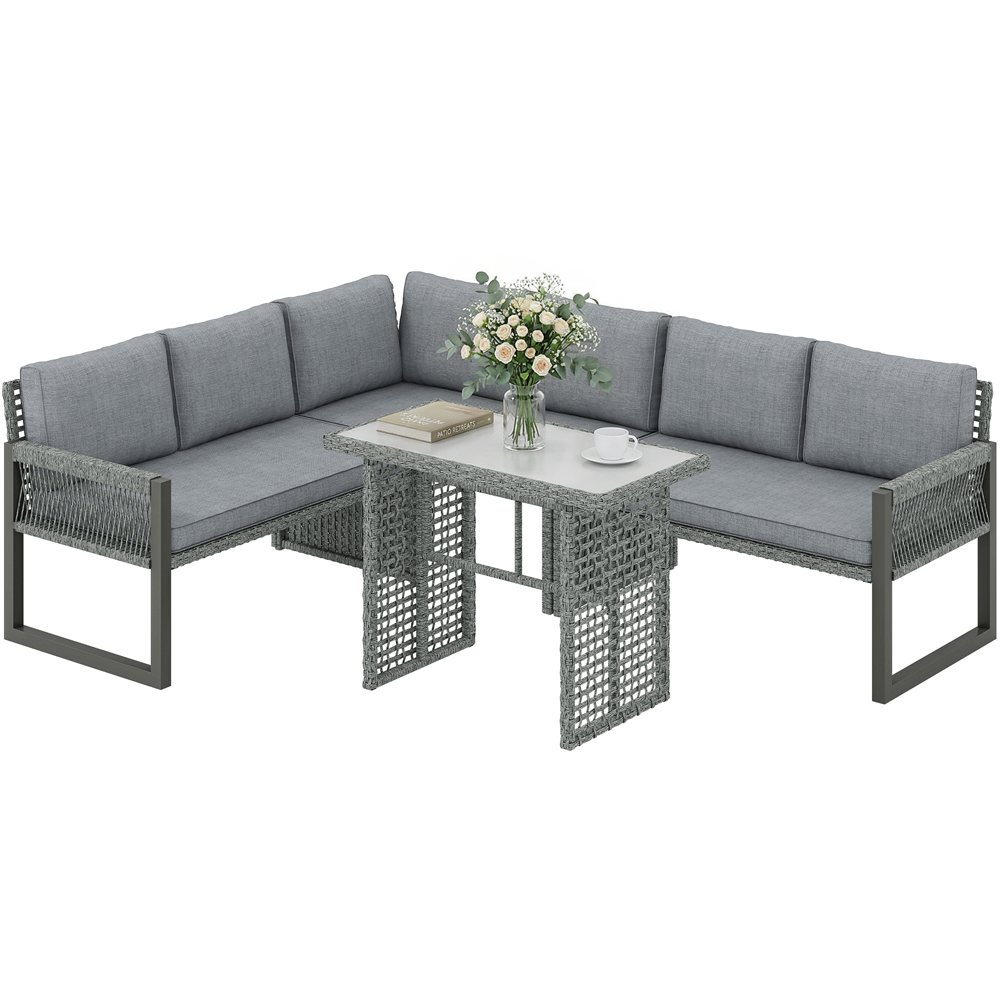 Outsunny 6 Seater Grey Rattan Garden Loveseat Sofa Lounge Set with Cushion Image 2