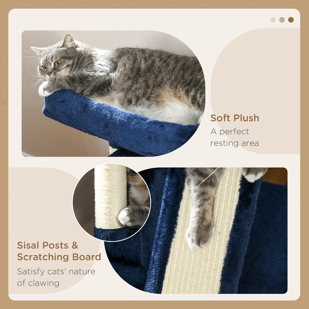 PawHut Navy Blue 2 House Rest and Play Cat Activity Tree Image 5