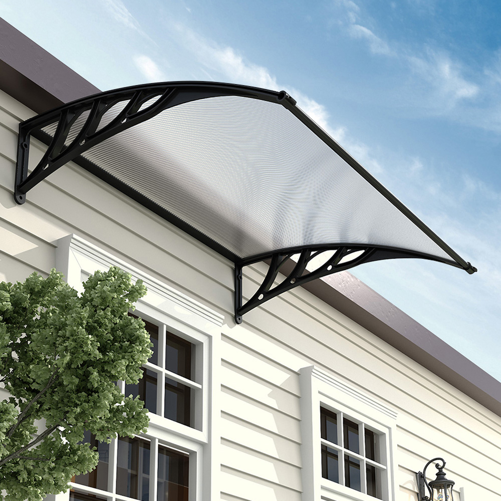 Living and Home Black Window and Door Awning Canopy with Brackets 1.5m Image 1