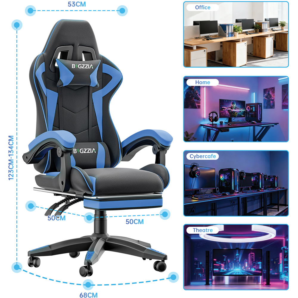 Rattrix Blue Height Adjustable Gaming Chair with Footrest and Lumbar Cushion Image 9