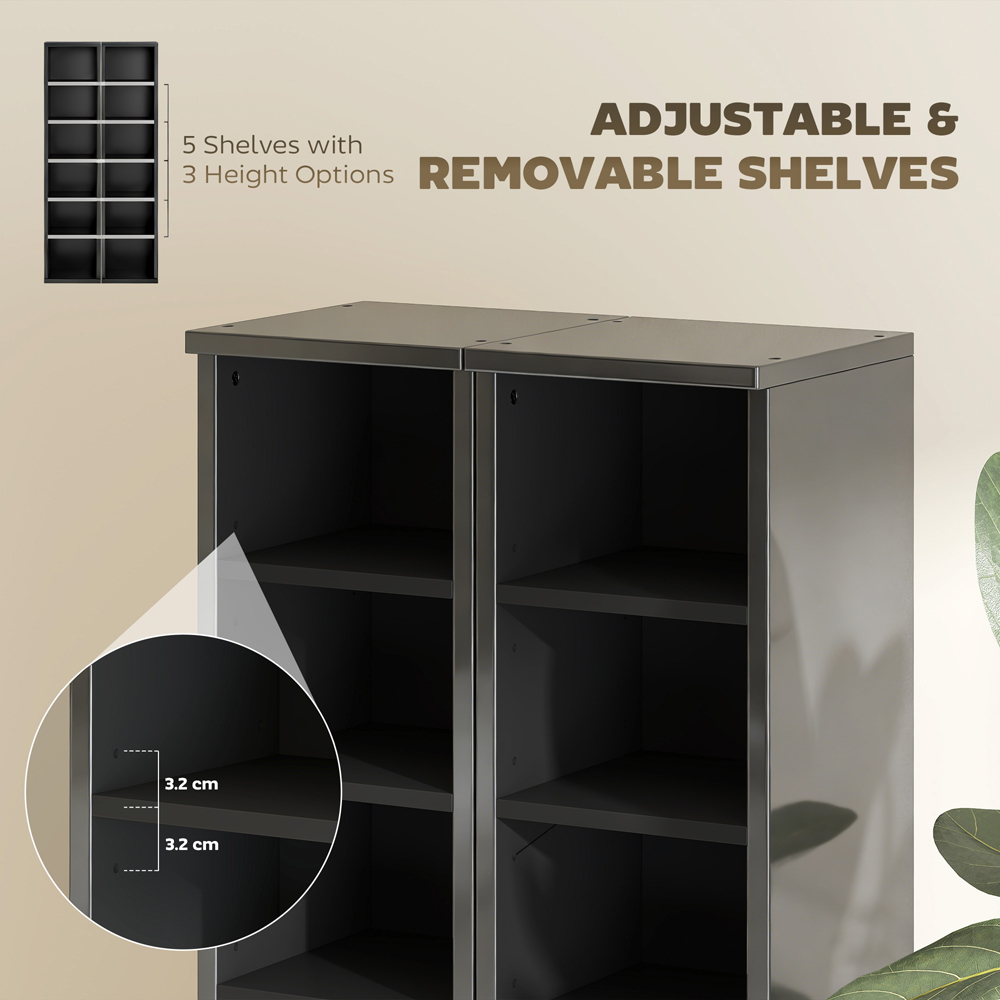 Portland 6 Shelf High Gloss Black Adjustable CD Storage Unit Set of 2 Image 5