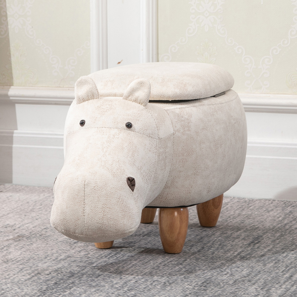 HOMCOM Cream Hippo Ottoman Stool Image 3