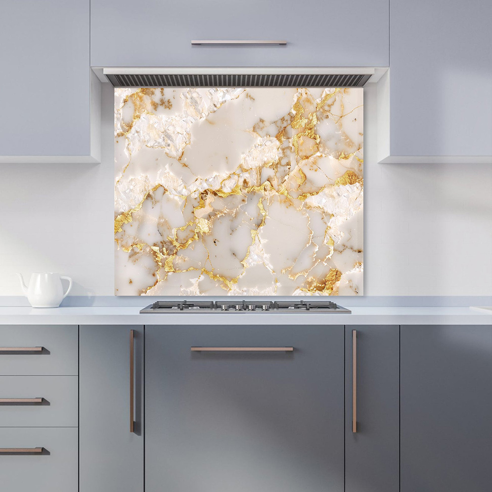Warren Reed Designer Gold And White Quartz Effect Glass Kitchen Splashback 65 x 70cm Image 1