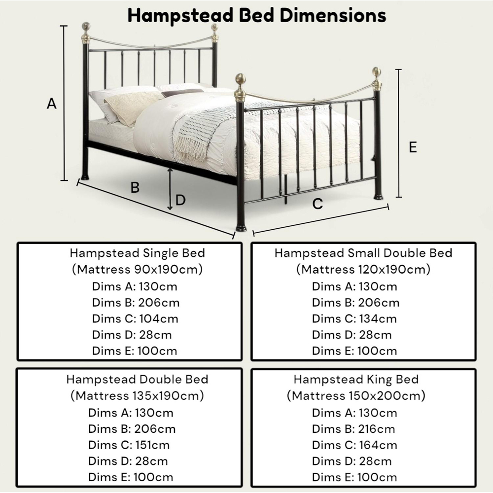 OAT Home Hampstead Double Black and Brass Metal Bed Image 8