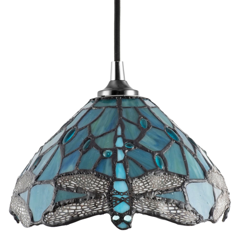 Happy Homewares Emerald Stained Glass Dragonfly Tiffany Pendant Lighting Shade Image 1
