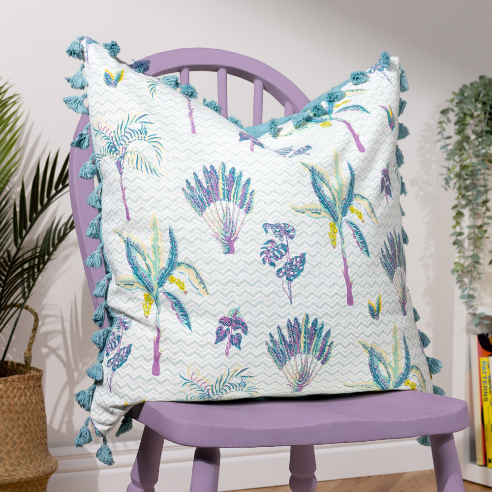 furn. Chamae Lilac Floral Tasselled Cushion Image 2