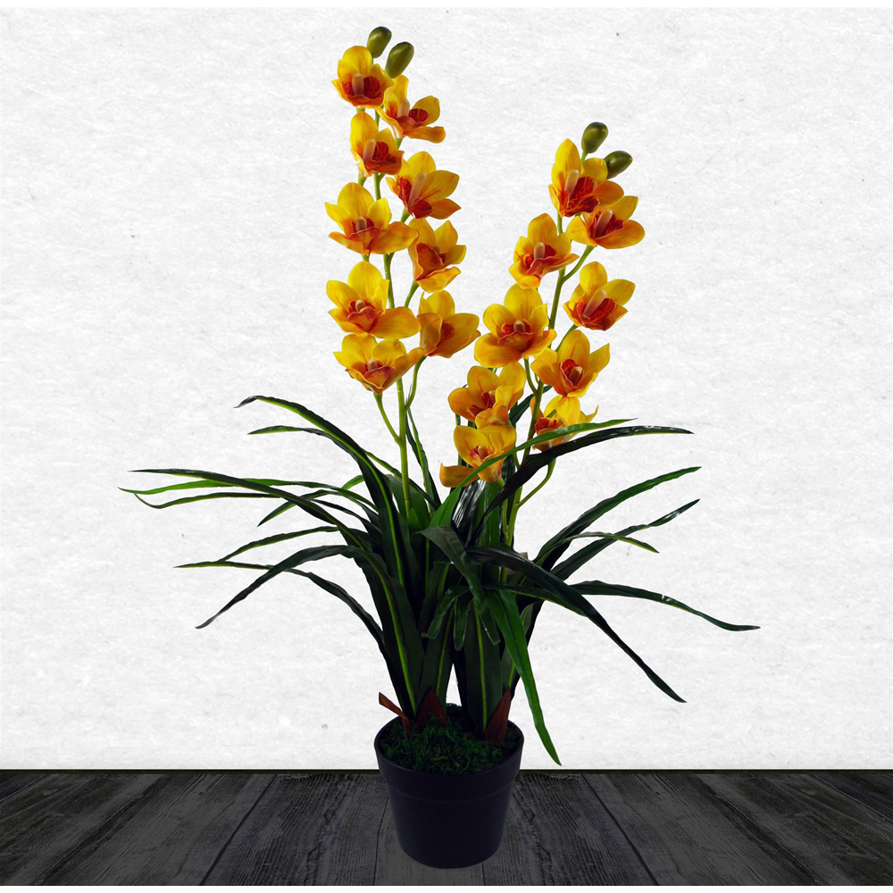 Leaf Yellow Orchid Flower Artificial Plant 90cm Image 6