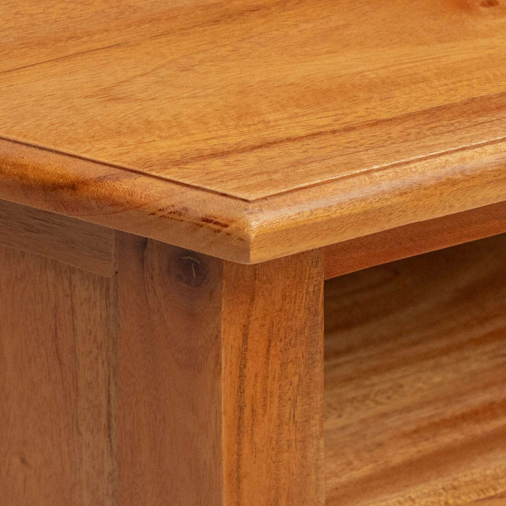 vidaXL Single Drawer 2 Shelf Natural Solid Mahogany Wood Corner TV Cabinet Image 9