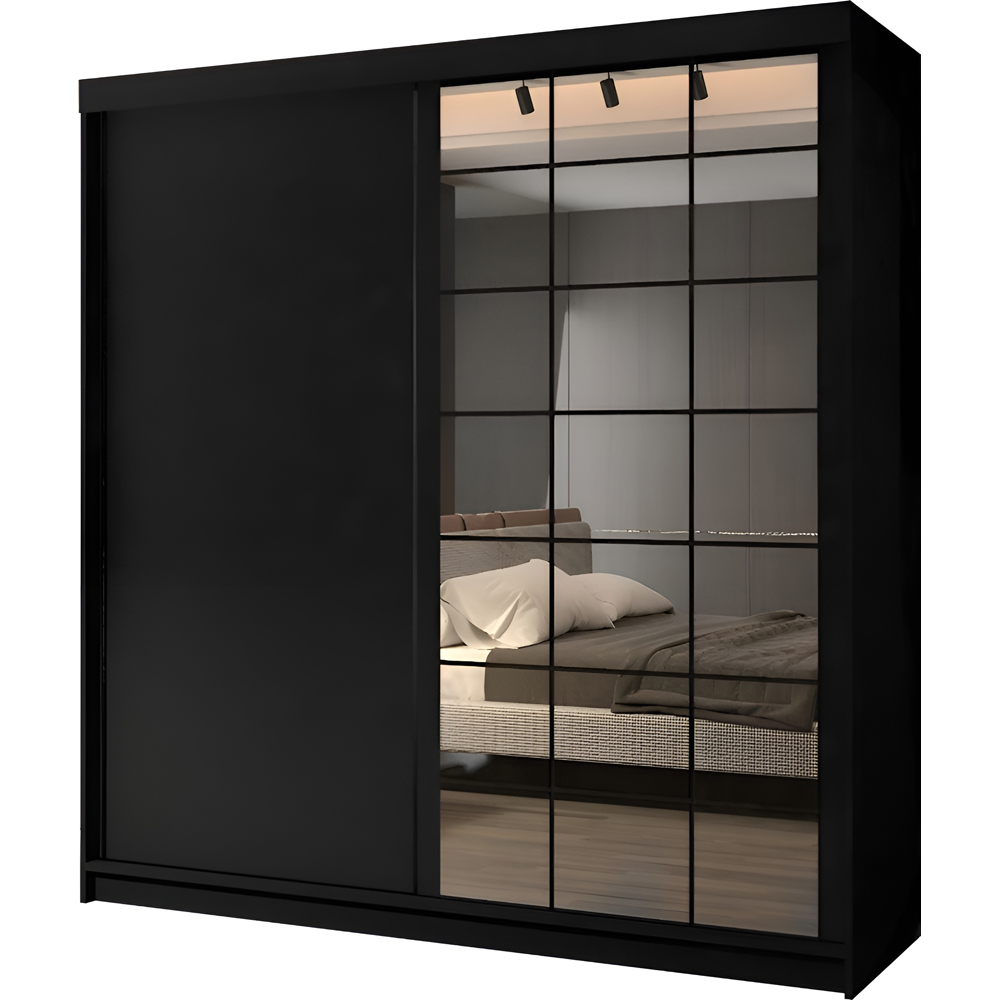 M N Furniture Collian 2 Door Black Mirrored Sliding Wardrobe 200cm Image 2