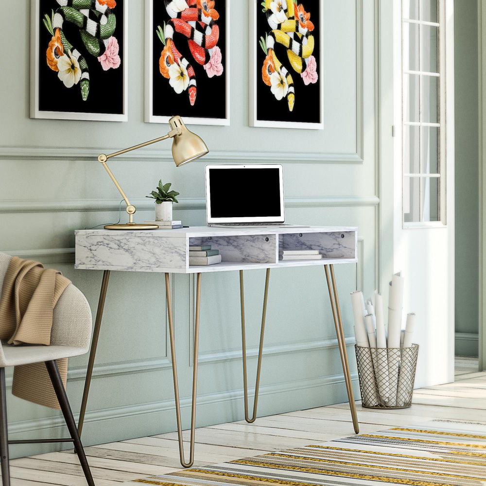 Novogratz Athena 2 Shelf Laptop Desk Faux Marble Image 9