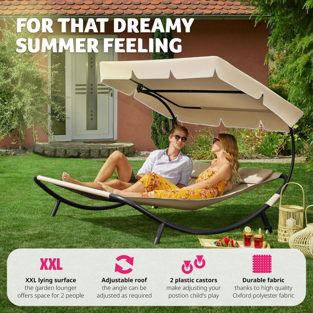 tectake Livorno 2 Seater Black and Beige Sun Lounger with Wheels Image 5
