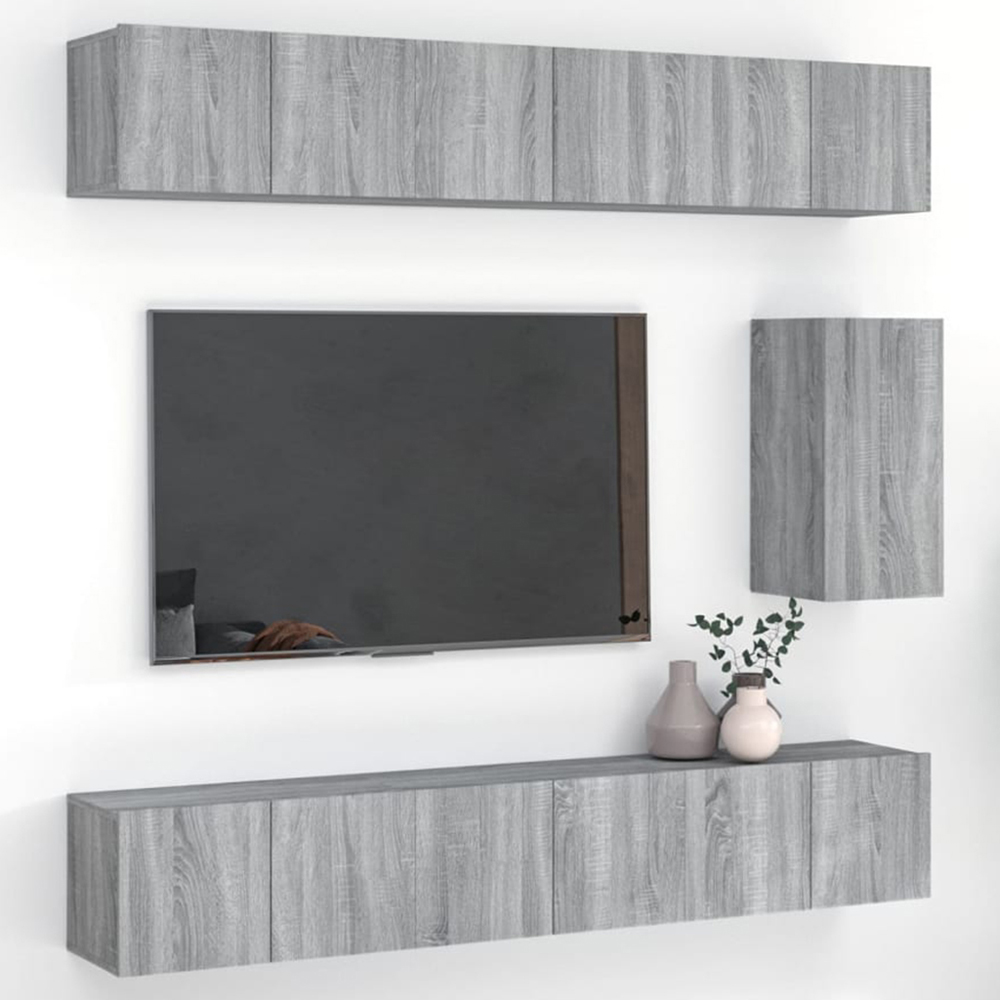 vidaXL 13 Door Grey Sonoma Wall Mounted TV Cabinet Set of 7 Image 1