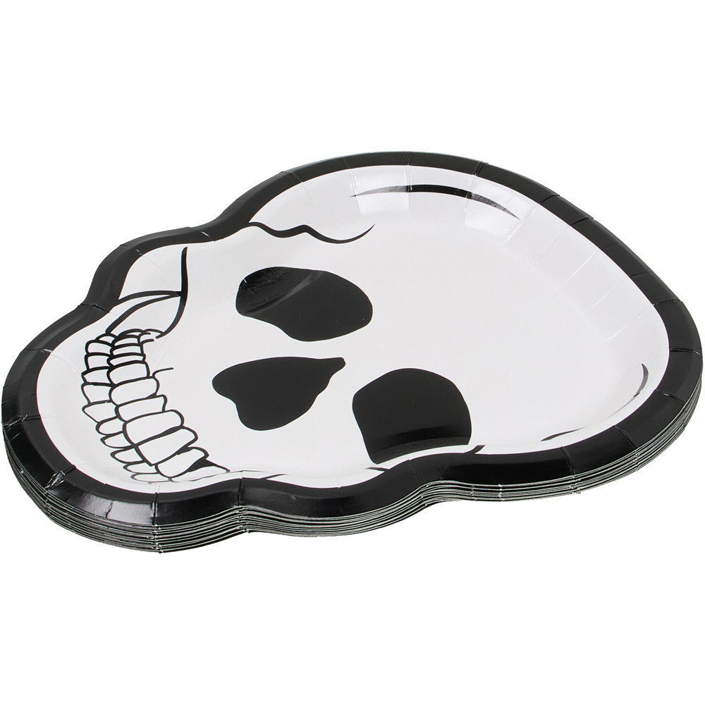 Pack of 10 Skull Paper Plates Monochrome Image 4