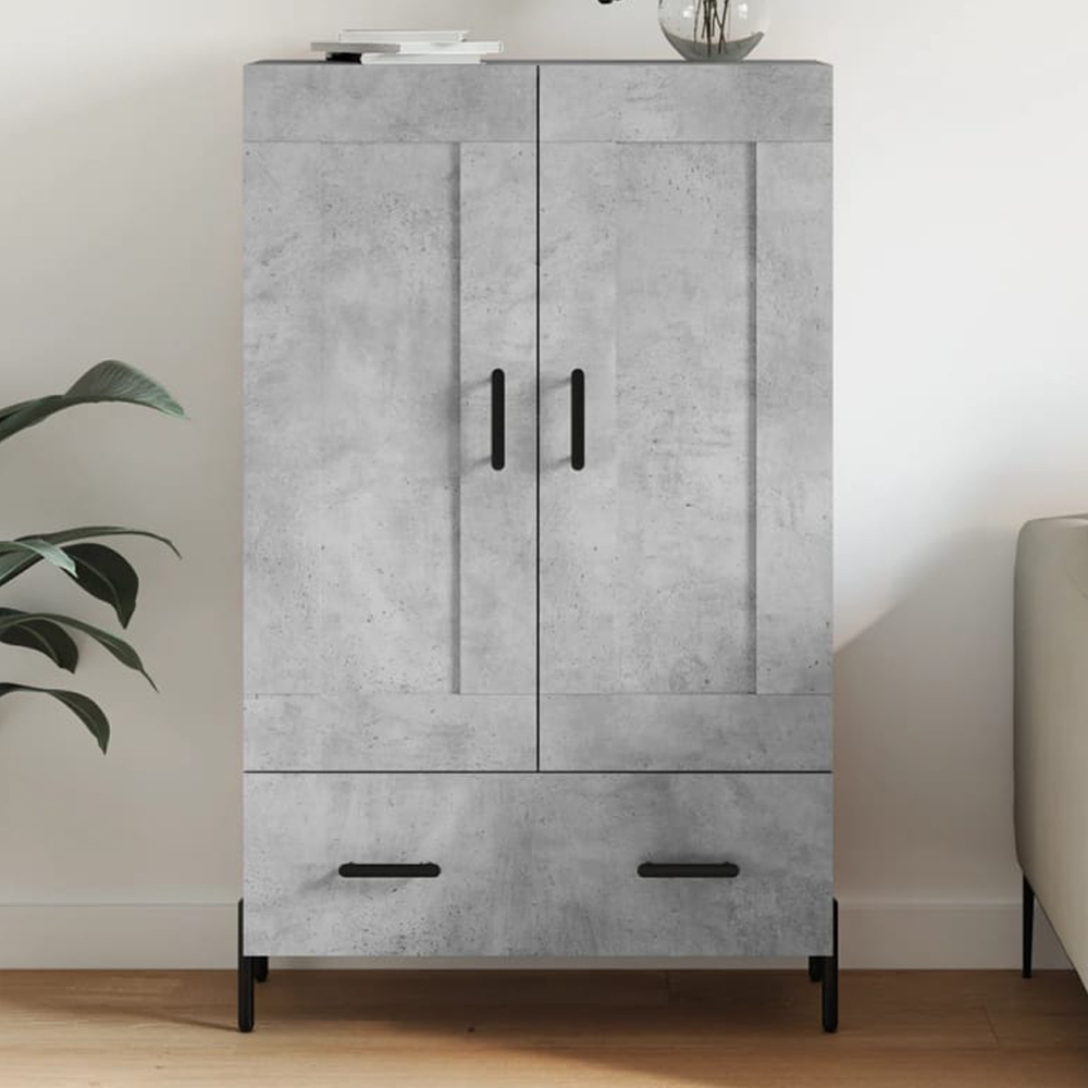 vidaXL 2 Door Single Drawer Concrete Grey Highboard with Black Handle and Legs Image 1